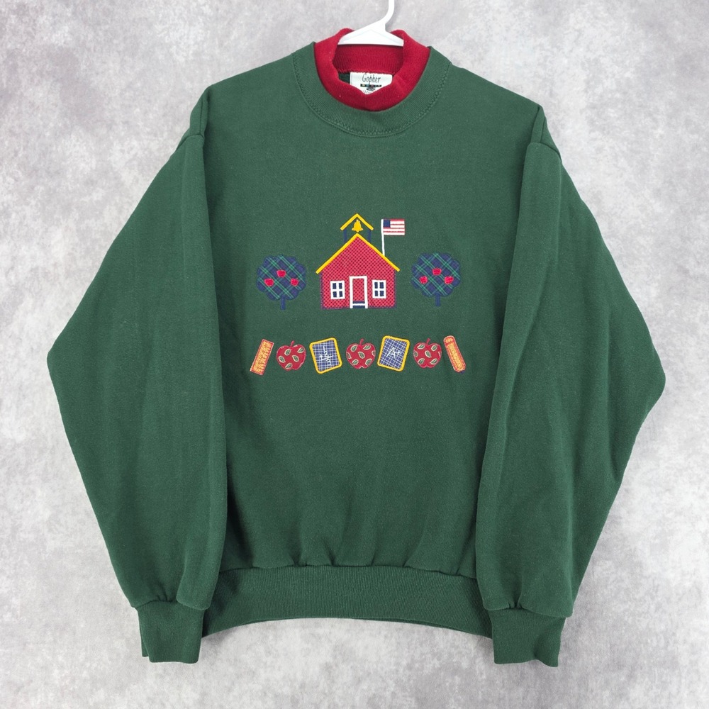 Vintage Gopher Sport Green Schoolhouse Teacher Sweatshirt Made in USA Medium